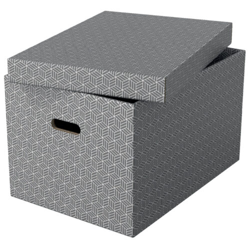 Krabice úložná Esselte - L / šedá / 510 x 355 x 305 mm / s otvory / 3 ks