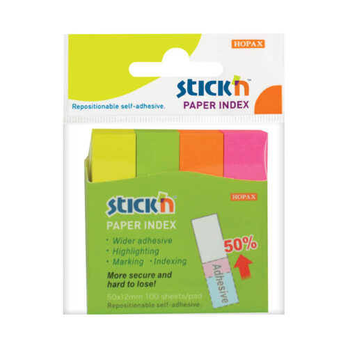 Samolepicí záložky Stick´n by Hopax - 12 x 50 mm / 4 x 100 lístků / neonové barvy