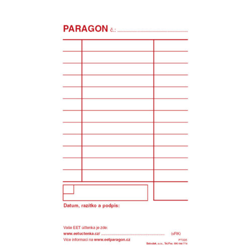 Paragon blok Baloušek 80 x 150 mm / nečíslovaný / 50 listů / NCR / PT005