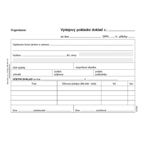 11660-large_default Výdajový pokladní doklad i pro podvojné účetnictví Baloušek A6 / nečíslovaný / 50 listů / ET050