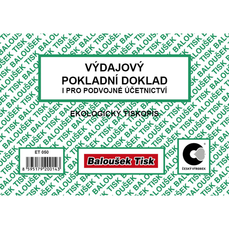 11661-large_default Výdajový pokladní doklad i pro podvojné účetnictví Baloušek A6 / nečíslovaný / 50 listů / ET050