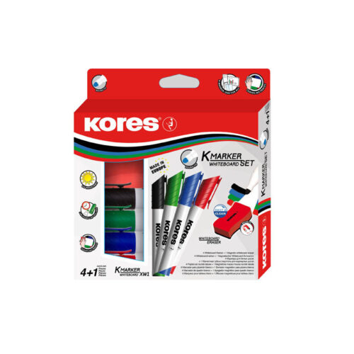 12399-large_default Popisovač Kores K-Marker Wihteboard - sada 4 ks + mazací houba / kulatý hrot
