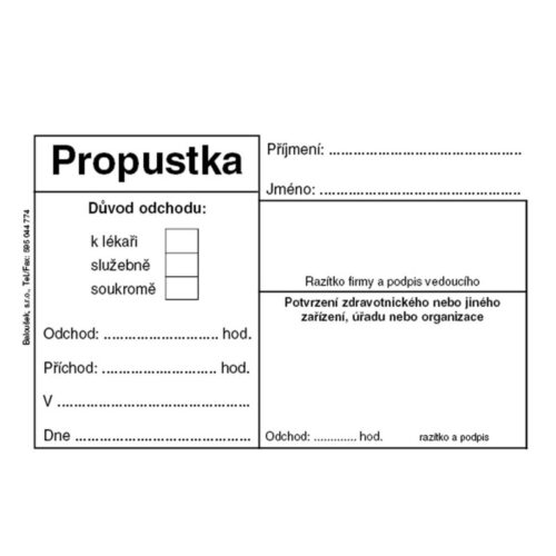 Propustka Baloušek A7 / 50 listů / ET077