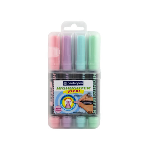 Zvýrazňovač Centropen Flexi Soft pastel 8542 / sada 4 ks
