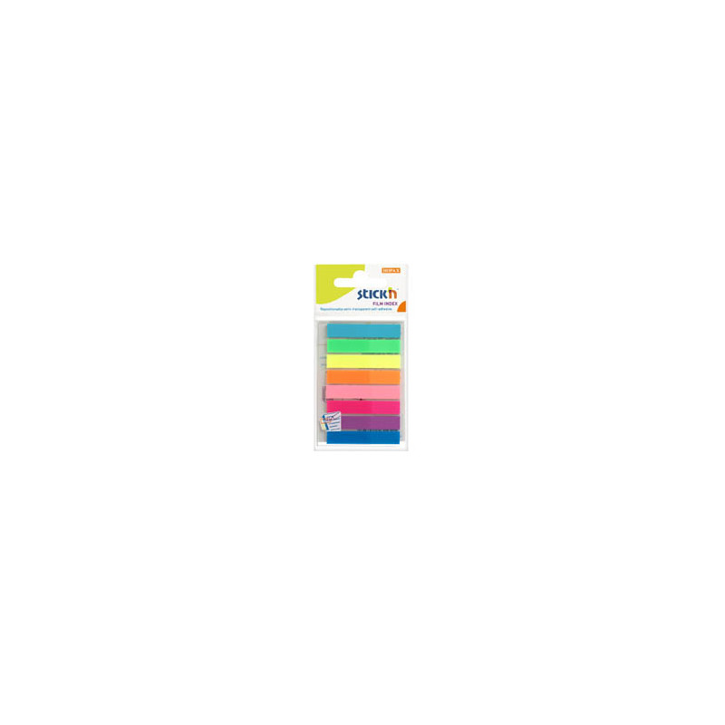 Samolepicí záložky Stick´n by Hopax plastové - 8 x 45 mm / 8 x 20 lístků / neonové