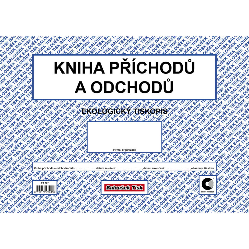 Kniha příchodů a odchodů oboustranná Baloušek A4 / 40 stran / ET372
