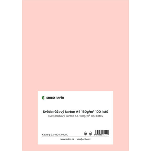 Barevný karton - A4 / 160 g / světle růžová
