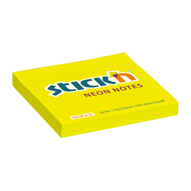 Samolepicí bločky Stick´n by Hopax - 76 x 76 mm / 100 lístků / neon žlutá