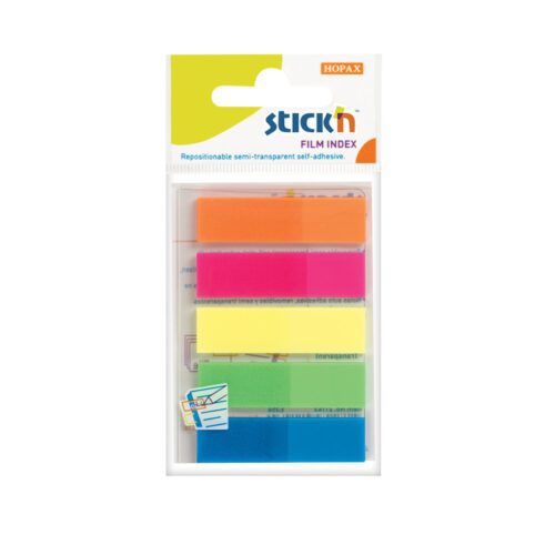Samolepicí záložky Stick´n by Hopax plastové - 12 x 45 mm / 5 x 25 lístků / neonové